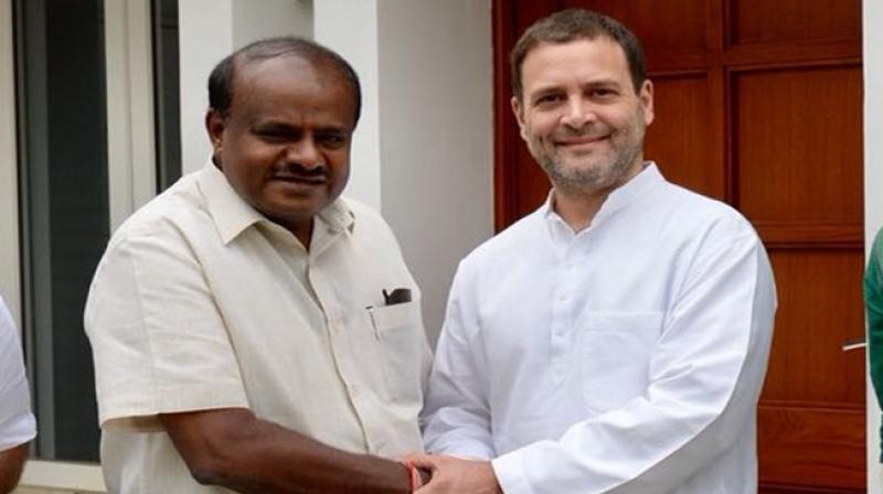 H D Kumaraswamy today met Congress President Rahul Gandhi