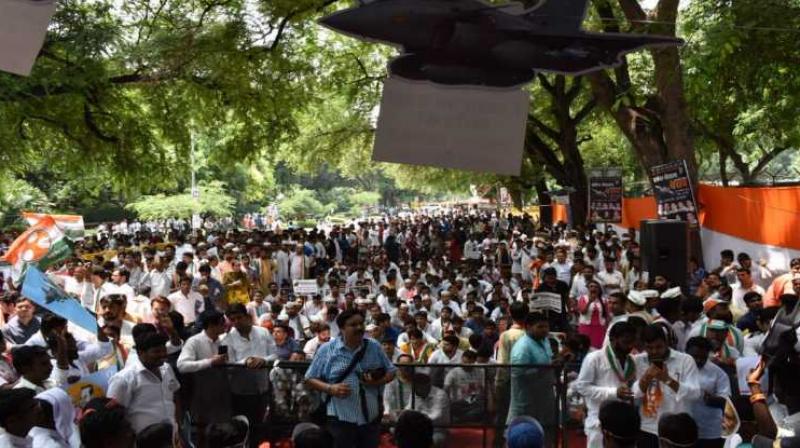 IYC workers staged a protest against the Centre over the Rafale fighter IYC workers staged a protest against the Centre over the Rafale fighter
