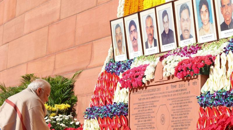 PM Modi Pays Tribute to Martyrs of 2001 Parliament Attack PM Modi Pays Tribute to Martyrs of 2001 Parliament Attack