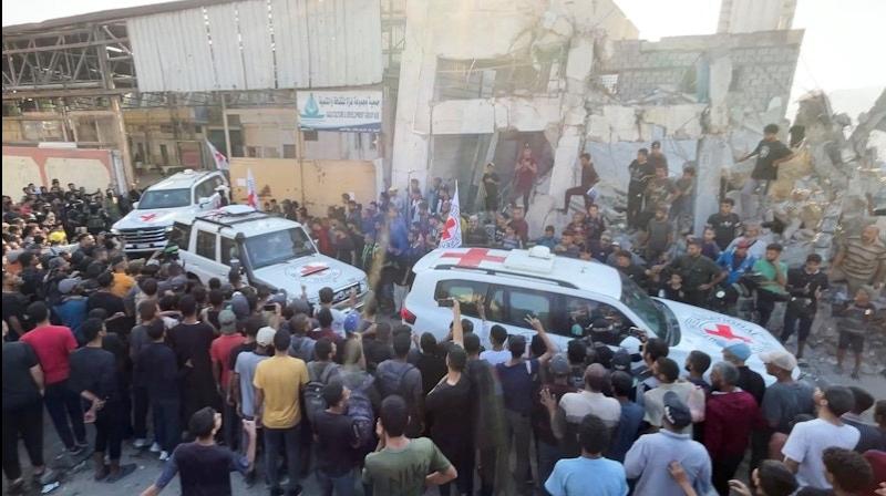 Red Cross vehicles transport hostages in Gaza City October 13, 2025 (Courtesy: Reuters) Red Cross vehicles transport hostages in Gaza City October 13, 2025 (Courtesy: Reuters)