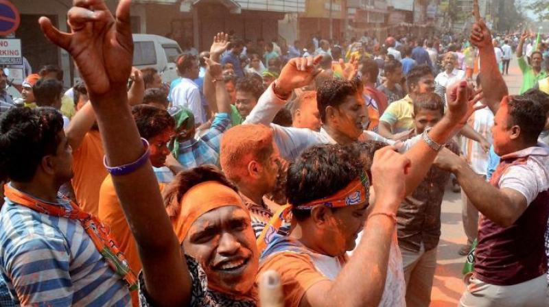BJP workers celebrating victory party BJP workers celebrating victory party