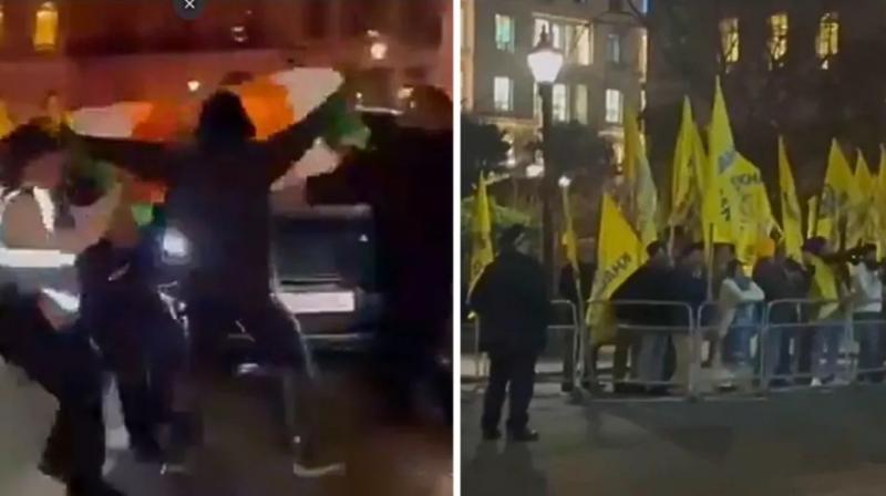 Khalistani protestor Tears Indian Flag Amid S Jaishankar's UK visit Khalistani protestor Tears Indian Flag Amid S Jaishankar's UK visit