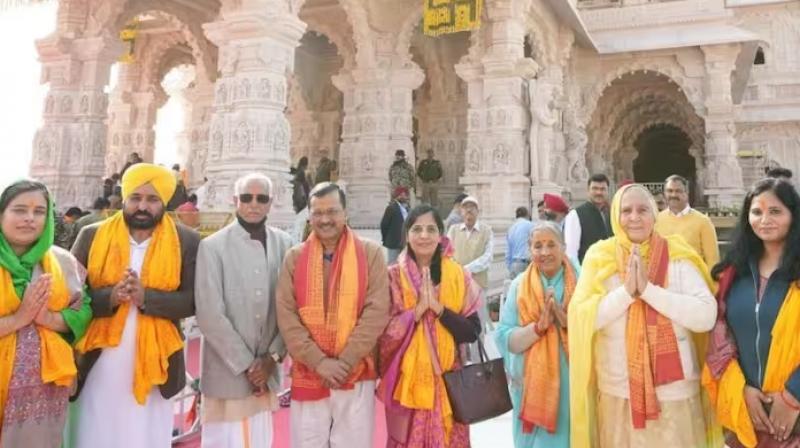 Arvind Kejriwal, Bhagwant Mann visit Ram Mandir 