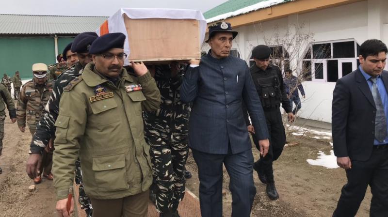 Home Minister Rajnath Singh turned a pallbearer