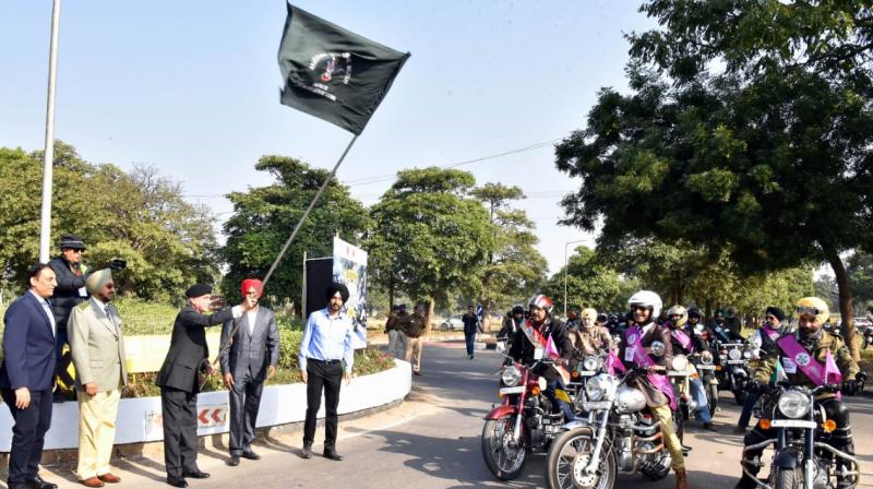 Senior Advisor to the Punjab CM Lt. Gen. (Retd.) T S Shergil flagging off the Bravehearts Rally in Chandigarh Senior Advisor to the Punjab CM Lt. Gen. (Retd.) T S Shergil flagging off the Bravehearts Rally in Chandigarh