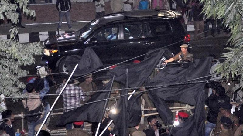 Prime Minister Narendra Modi was shown black flags