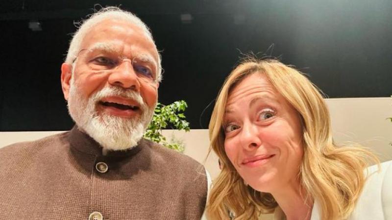 PM Modi and Italian PM Giorgia Meloni Selfie