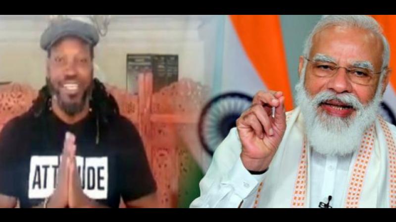 Chris Gayle and Narendra Modi Chris Gayle and Narendra Modi