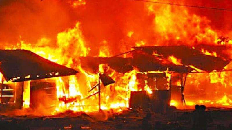 3 dozen huts and 18 paddy grain dumps were gutted 3 dozen huts and 18 paddy grain dumps were gutted