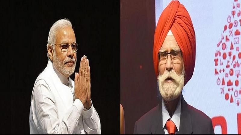 Narendra Modi and Balbir Singh Sr Narendra Modi and Balbir Singh Sr
