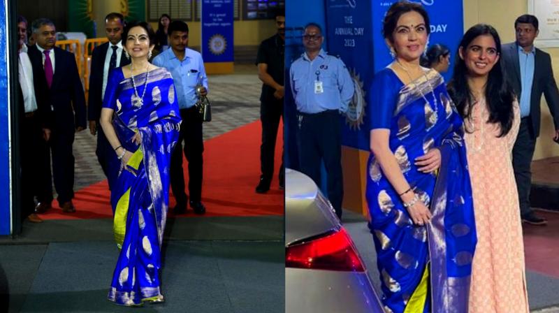 In Pics: Nita Ambani Look Elegant in Blue Saree at Dhirubhai Ambani International School Annual Day