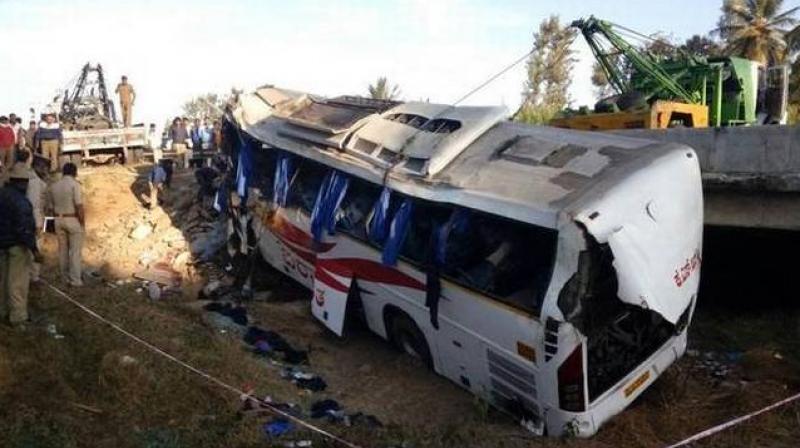 6 killed as speeding bus falls on its side
