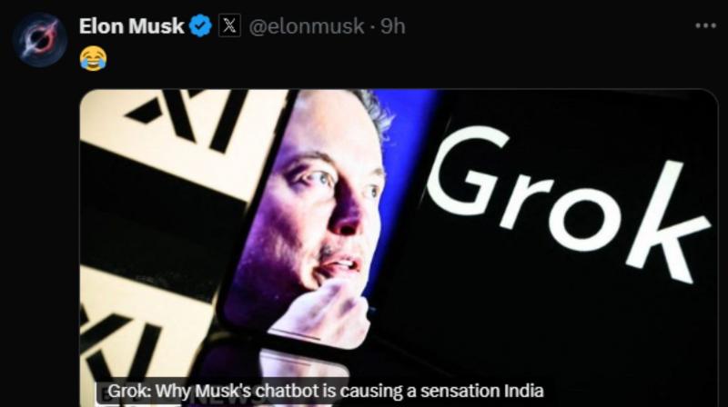 Elon Musk Responds to Grok's Controversial Remarks About India with a Laughing Emoji Elon Musk Responds to Grok's Controversial Remarks About India with a Laughing Emoji