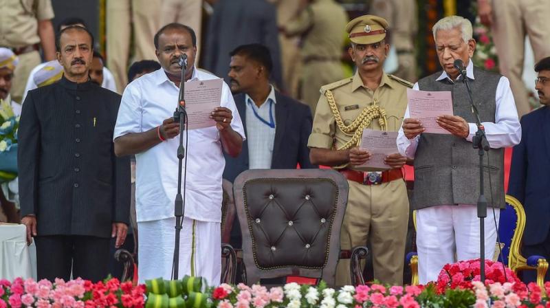 H D Kumaraswamy while taking oath