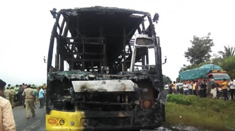 Bus catches fire