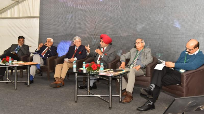 Participants during the discussion on topic 'Evolving Challenges in Indian defense' at the second day of the ongoing MLF 2018