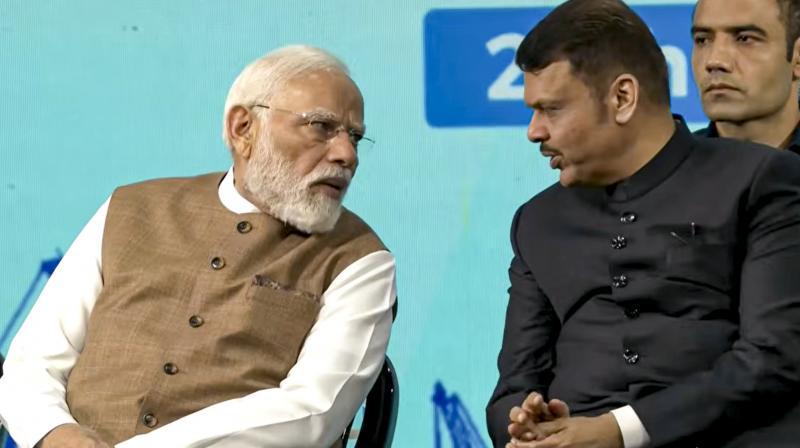 Prime Minister Narendra Modi in a conversation with Maharashtra Chief Minister Devendra Fadnavis during the Maritime Leaders Conclave, in Mumbai. Prime Minister Narendra Modi in a conversation with Maharashtra Chief Minister Devendra Fadnavis during the Maritime Leaders Conclave, in Mumbai.