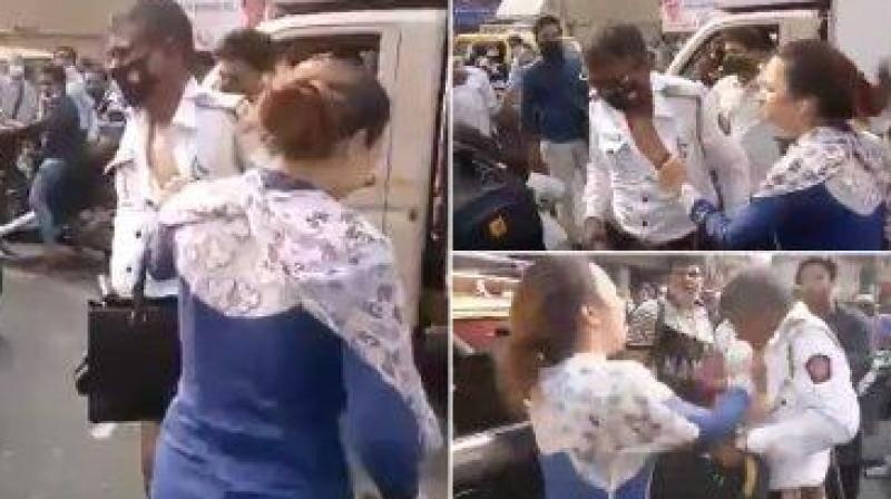 Woman beats traffic police constable Woman beats traffic police constable