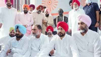 CHARANJIT SINGH CHANNI STAGED SILENT PROTEST AT GANDHI SAMARK TO EXPRESS SOLIDARITY WITH VICTIM FAMILIES OF LAKHIMPUR KHERI INCIDENT