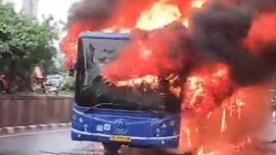 Delhi DTC Bus Fire News: Moving Bus Carrying Passengers goes up in flames in Jagatpuri 