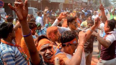 BJP workers celebrating victory party