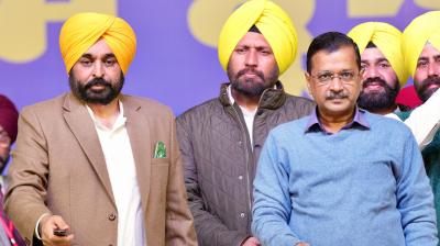 CM Bhagwant Mann and Arvind Kejriwal in Bathinda