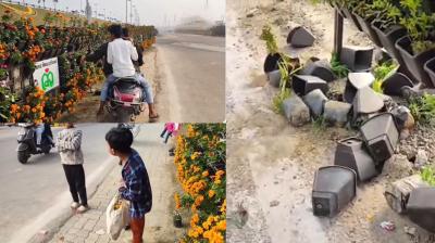 Uttar Pradesh: People take away flower pots and vases after PM Modi's visit
