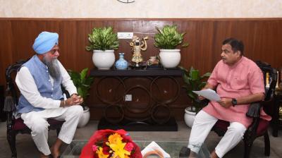 Speaker Kultar Singh Sandhwan with Union Minister Nitin Gadkari