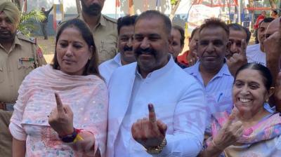 AAP Candidate Sushil Rinku & Family cast vote AAP Candidate Sushil Rinku & Family cast vote