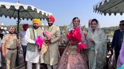 CM Mann and his wife attends Cabinet Minister Meet Hayer & Gurveen Kaur's Wedding