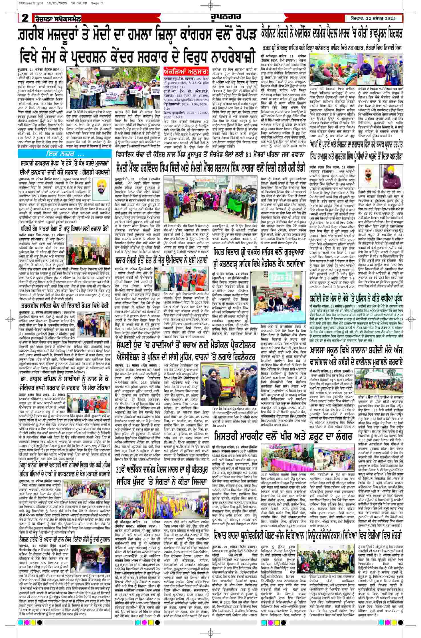 22 Dec 2025, Page 2 Ropar Edition | Rozana Spokesman Epaper [ Ropar News ]