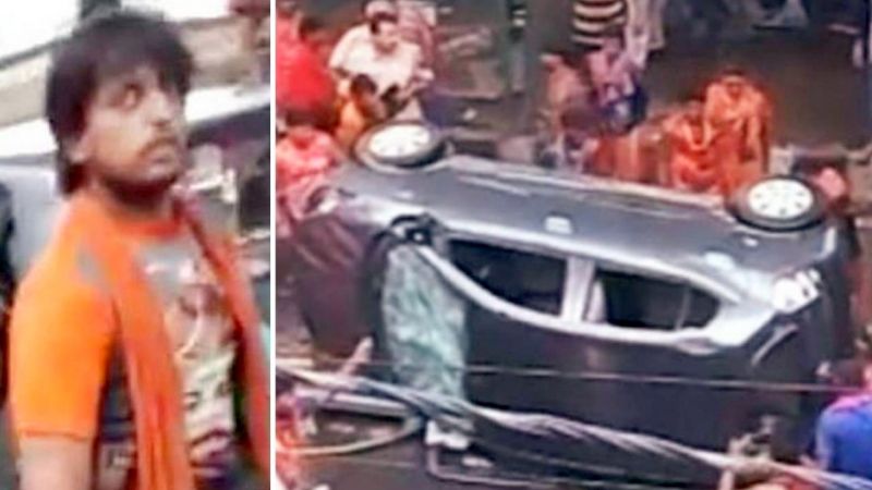 Kanwariyas involved in vandalising a vehicle