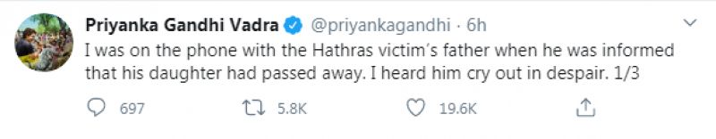 Priyanka Gandhi tweet