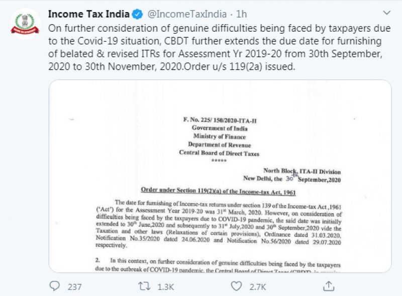 Income Tax India tweet