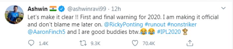 Ashwin tweet