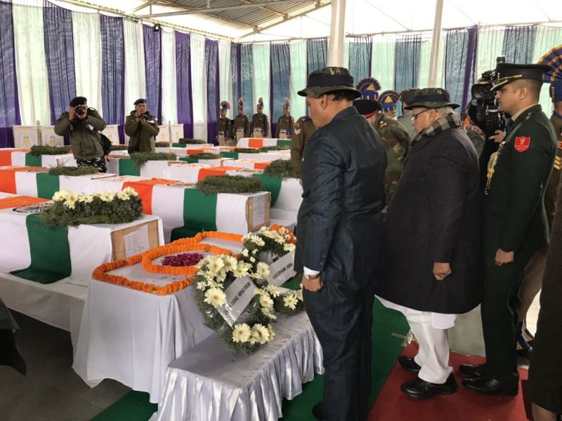 Rajnath Singh lays wreath on the coffins of CRPF martyred 