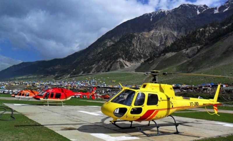 Pilgrims traveling by helicopter