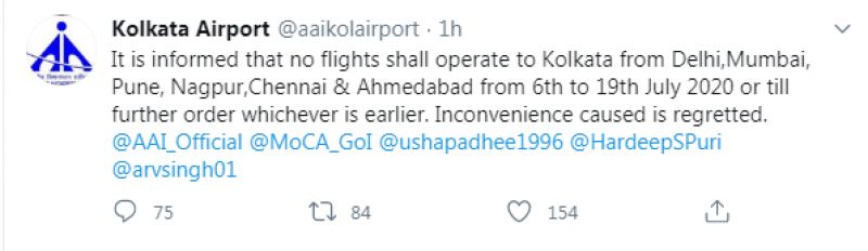 Kolkata Airport tweet