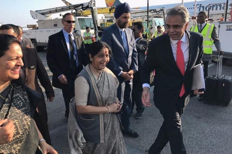 Swaraj arrives in New York to attend the 73rd Session of the United Nations General Assembly