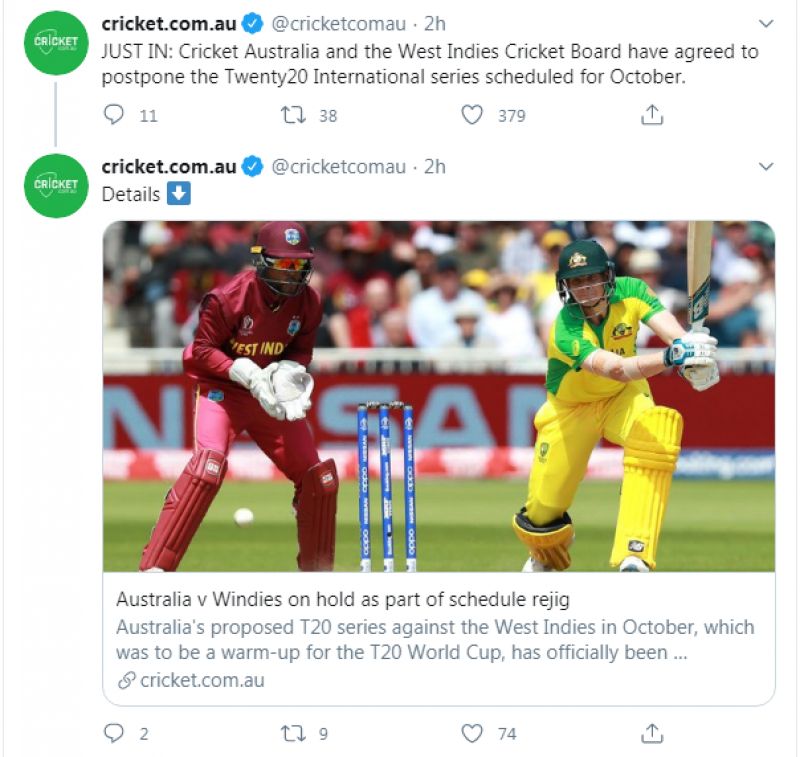 Cricket Australia tweet