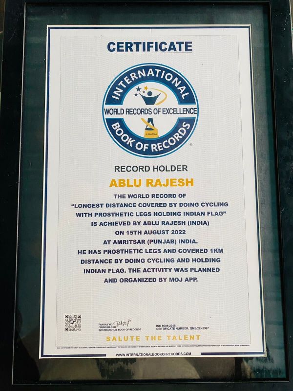 Ablu Rajesh Kumar Sets a new world record on 15th August on Moj