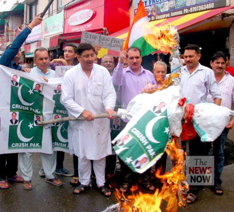 Sunil Dimple and activists of Jammu West Assembly Movement during an Anti Pakistan protest