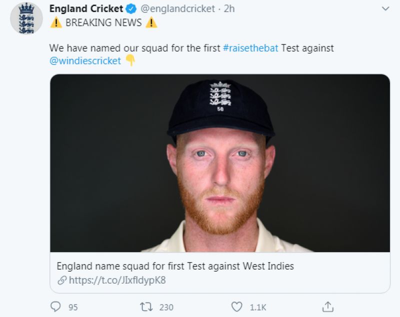 England Cricket tweet