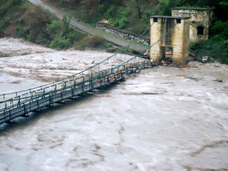 A suspension bridge was washed away