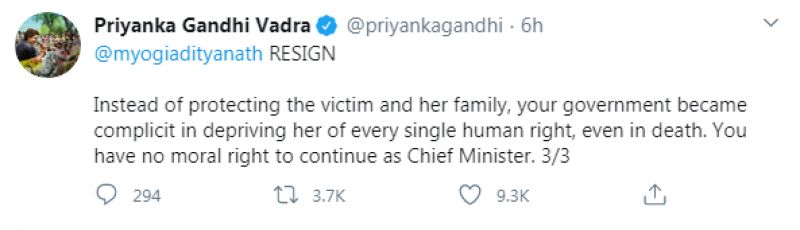 Priyanka Gandhi tweet