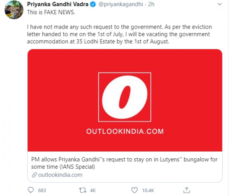 Priyanka Gandhi tweet