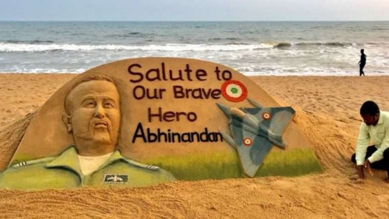 Sand Art Salute to IAF Wing Commander Abhinandan