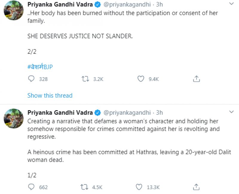 Priyanka Gandhi tweet
