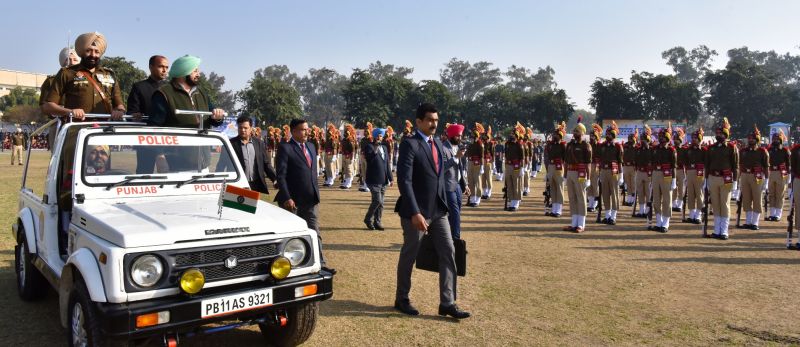 Captain Amarinder Singh inspecting the parade during 70th Republic Day function