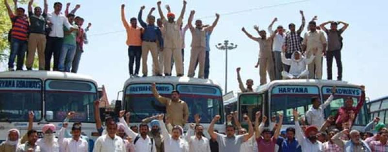 Haryana Roadways employees today went on a day-long strike